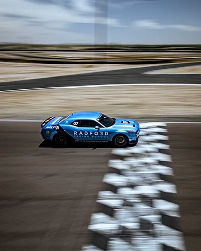 Radford car coming over finish line